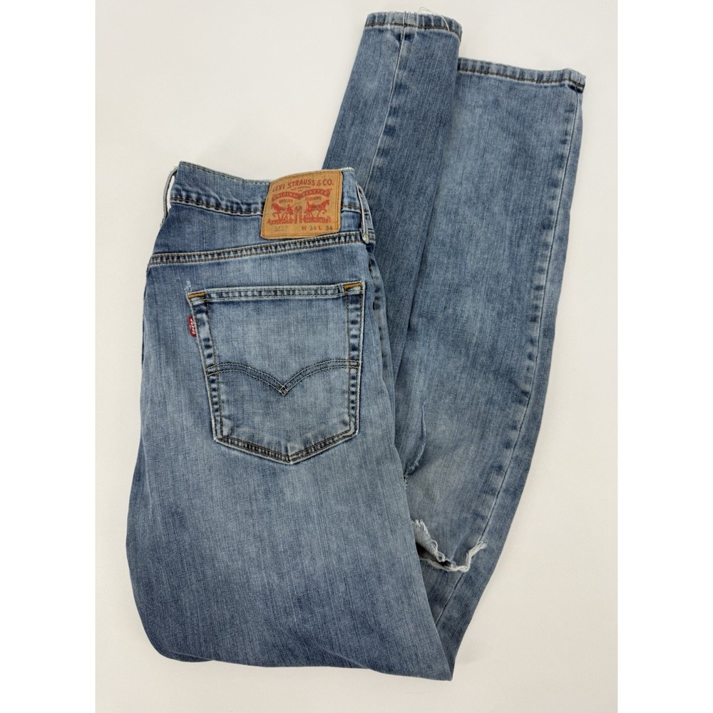 Levis 513 Jeans Men 34x34 Blue Slim Straight Distressed Medium Wash Denim Pants